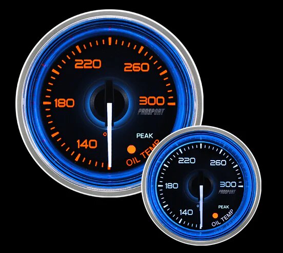 2-1/16" Crystal Blue/White Oil Temperature Gauge 52mm  <br/>PS1303